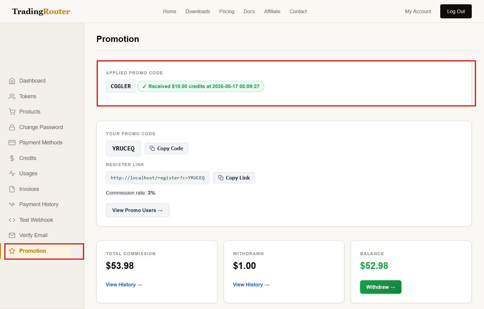 Promo Code Applied Examples Trading Router Affiliate Program