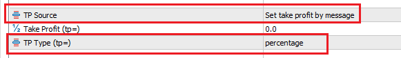 take profit type is percentage and the value comes from Tradingview alert messages